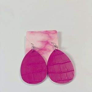 Pink Faux Leather Drop Earrings